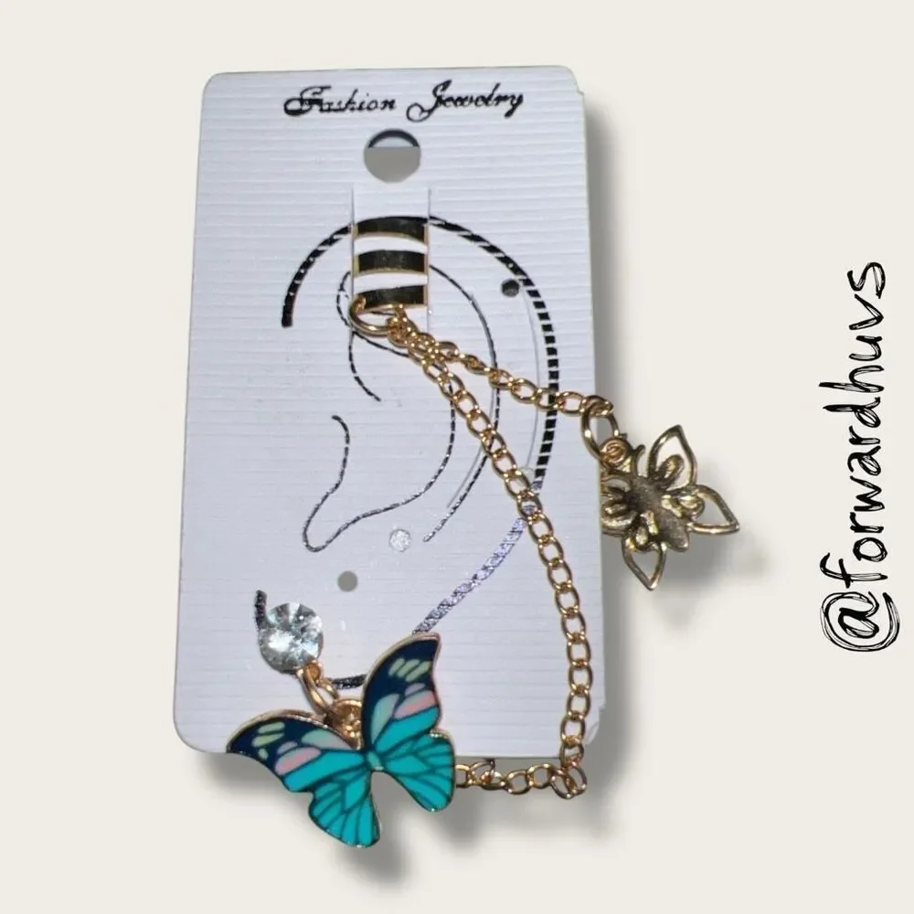 Bundle Sale 3 for $15 | Gold Tone Ear Cuff with Butterfly Charms and Chain